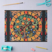 PAPIER MOUSSELINE ORANGE ARBRE AVEC FEUILLES VERTS, FLEURS (Artisanat)