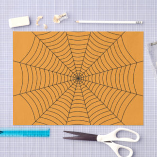 Papier Mousseline Orange Black spider web Halloween pattern