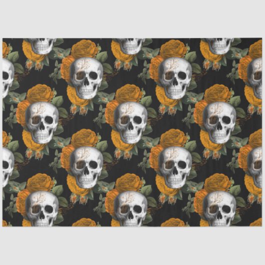 Papier Mousseline Orange Floral Skull Series Design 10 (Recto)