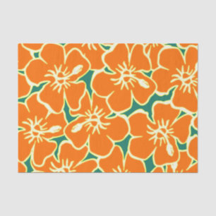 Papier Mousseline Orange Hibiscus Fleurs Tropical Hawaiian Luau