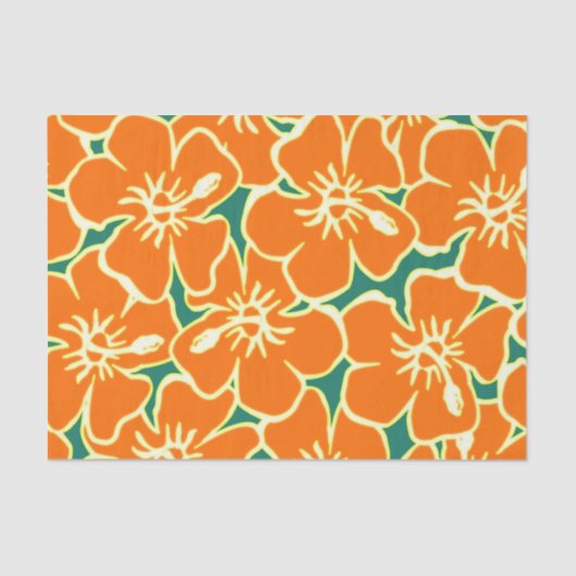 Papier Mousseline Orange Hibiscus Fleurs Tropical Hawaiian Luau (Recto)