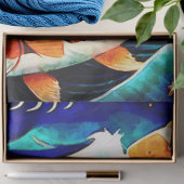 Papier Mousseline Orange Koi Fish in a Great Wave Japanese Style  