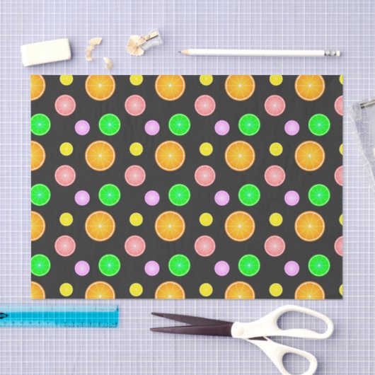 Papier Mousseline Orange lemon lime grapefruit summer party pattern (Artisanat)