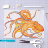 Papier Mousseline Orange Rouge Kraken Octopus Danse d'Art (Artisanat)