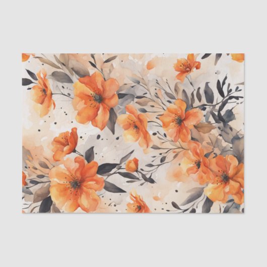 Papier Mousseline Orange Spring Flores 1 papier découpage (Recto)