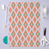 Papier Mousseline Orange Teal Pink Folk Diamond Geometric Pattern (Artisanat)