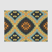 Papier Mousseline Orange Turquoise Noir Ethnic Motif Boho (Recto)