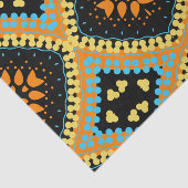 Papier Mousseline Orange Turquoise Noir Ethnic Motif Boho (Détail)