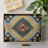 Papier Mousseline Orange Turquoise Noir Ethnic Motif Boho (Cadeau)