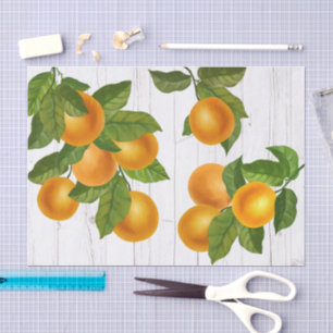 Papier Mousseline Oranges d'agrumes frais aquarelle bois blanc rusti