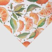 Papier Mousseline Oranges Fruit Citrus Vert Feuilles Blanc (Détail)