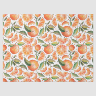 Papier Mousseline Oranges Fruit Citrus Vert Feuilles Blanc