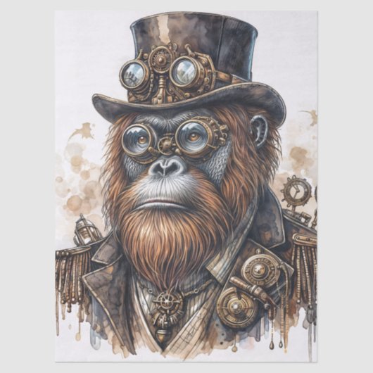 Papier Mousseline Orangutan Steampunk Watercolor Art (Recto)