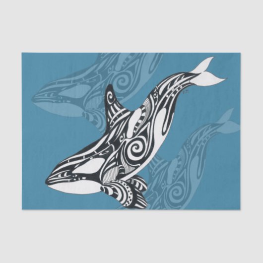 Papier Mousseline Orca Killer Whale Tlingit Indigo encre bleue (Recto)