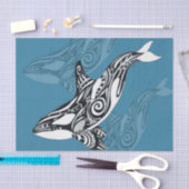 Papier Mousseline Orca Killer Whale Tlingit Indigo encre bleue (Artisanat)