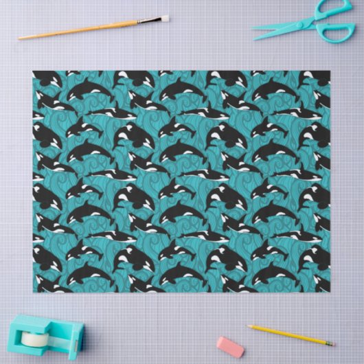 Papier Mousseline Orcas Killer Whales in the Ocean Patterned (Artisanat)