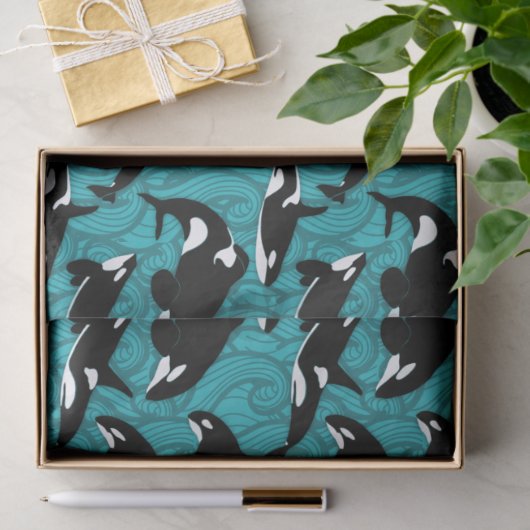 Papier Mousseline Orcas Killer Whales in the Ocean Patterned (Cadeau)