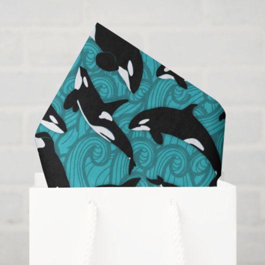 Papier Mousseline Orcas Killer Whales in the Ocean Patterned (Sac cadeau)