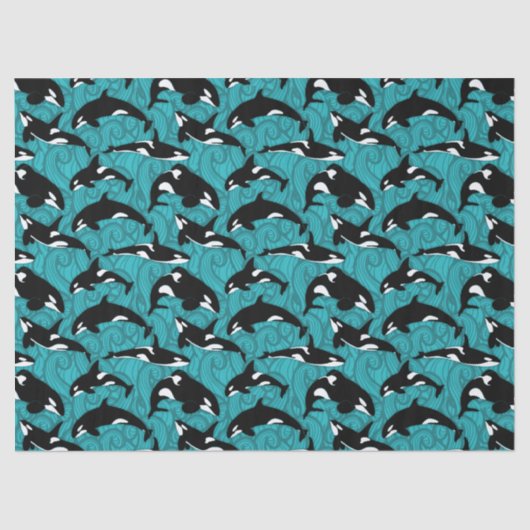 Papier Mousseline Orcas Killer Whales in the Ocean Patterned (Recto)