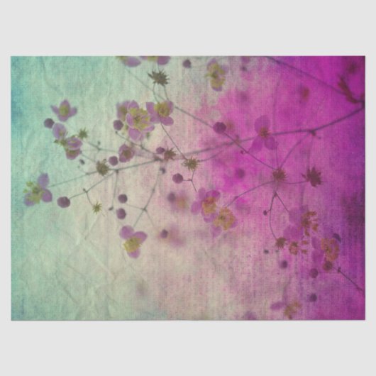 Papier Mousseline Orchidée sarcelle et texture de script floral viol (Recto)