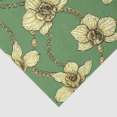 Papier Mousseline Orchidées et chaînes, jaune et vert kelly (Détail)