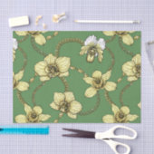 Papier Mousseline Orchidées et chaînes, jaune et vert kelly (Artisanat)