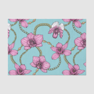 Papier Mousseline Orchidées et chaînes, roses et bleues