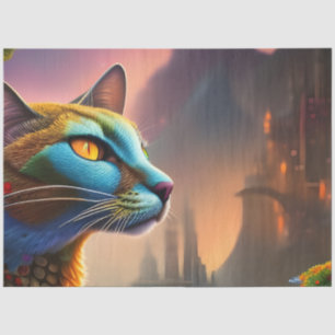 Papier Mousseline Oriental bleu calico chat sauvage, Dystopian