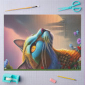 Papier Mousseline Oriental bleu calico chat sauvage, Imaginaire (Artisanat)