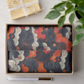 Papier Mousseline Oriental floral rouge et noir (Cadeau)