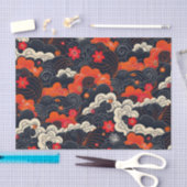 Papier Mousseline Oriental floral rouge et noir (Artisanat)