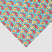 Papier Mousseline Oriental Turquoise Orange Perse Motif Paisley (Détail)