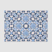 Papier Mousseline Orné Damas Classique Marocain Bleu Et Blanc (Recto)