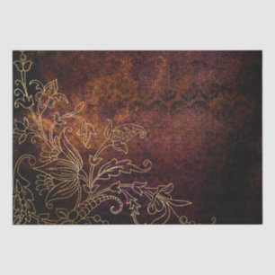 Papier Mousseline Orné Floral Grunge Damassé Or Doré Vintage