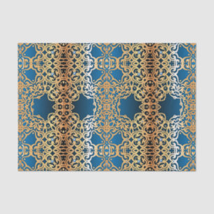 Papier Mousseline Orné Vintage brillant or et Motif à bijoux bleu