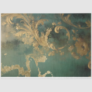 Papier Mousseline Ornement baroque d'or lourd vert émeraude vintage