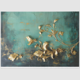 Papier Mousseline Ornement baroque or turquoise vert vintage