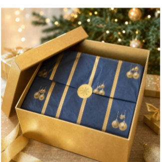Papier Mousseline Ornement de Noël élégant bleu marine et or
