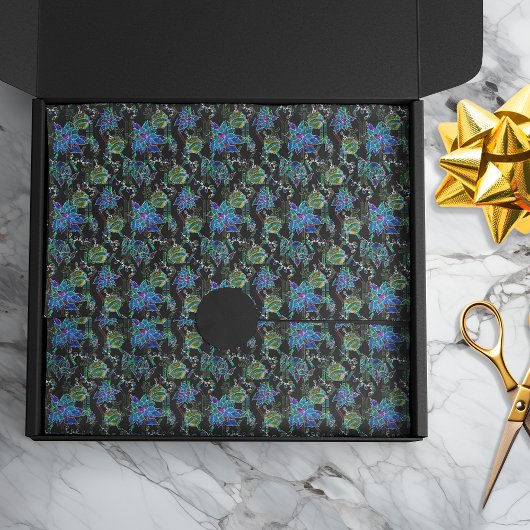 Papier Mousseline Ornement de Noël Poinsettia en néon noir