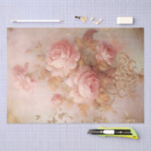 Papier Mousseline Ornements baroques or roses luxuriantes découpage (Artisanat)