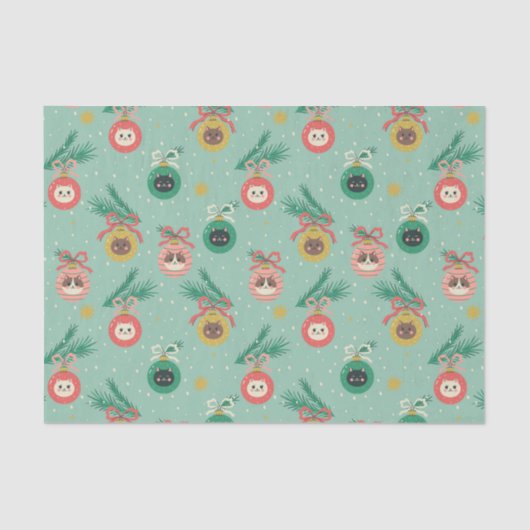 Papier Mousseline Ornements de chats sur Motif d'arbre (Recto)