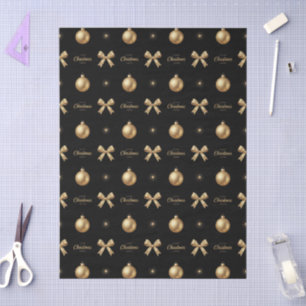 Papier Mousseline 🖤 Ornements de Noël Dorés sur Fond de Luxe Noir