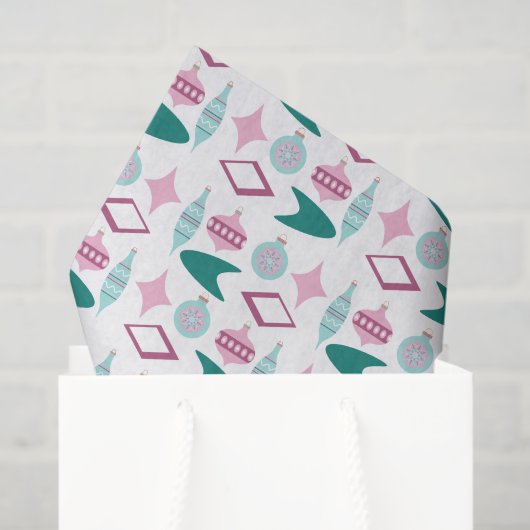 Papier Mousseline Ornements de Noël rétro rose et turquoise (Sac cadeau)