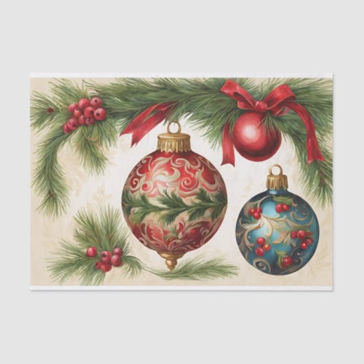 Papier Mousseline Ornements de Noël vintage (Recto)