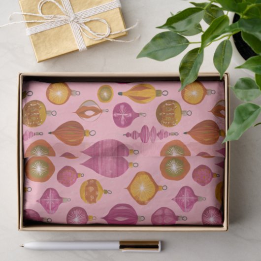 Papier Mousseline Ornements rétro à Noël rose (Cadeau)