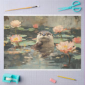 Papier Mousseline Otter avec des fleurs de Lotus peignant le découpa (Artisanat)