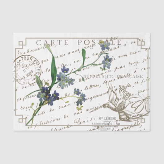 Papier Mousseline Oubliez-moi Pas Carte Postale Français Script Bird (Recto)