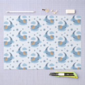Papier Mousseline Ours Bébé Couché Bleu Sur Lune Nuages & Étoiles (Artisanat)