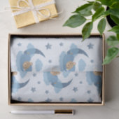 Papier Mousseline Ours Bébé Couché Bleu Sur Lune Nuages & Étoiles (Cadeau)