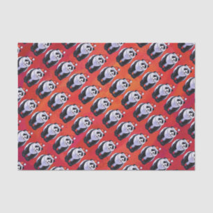 Papier Mousseline Ours de panda à Santa Hat sur Rouge